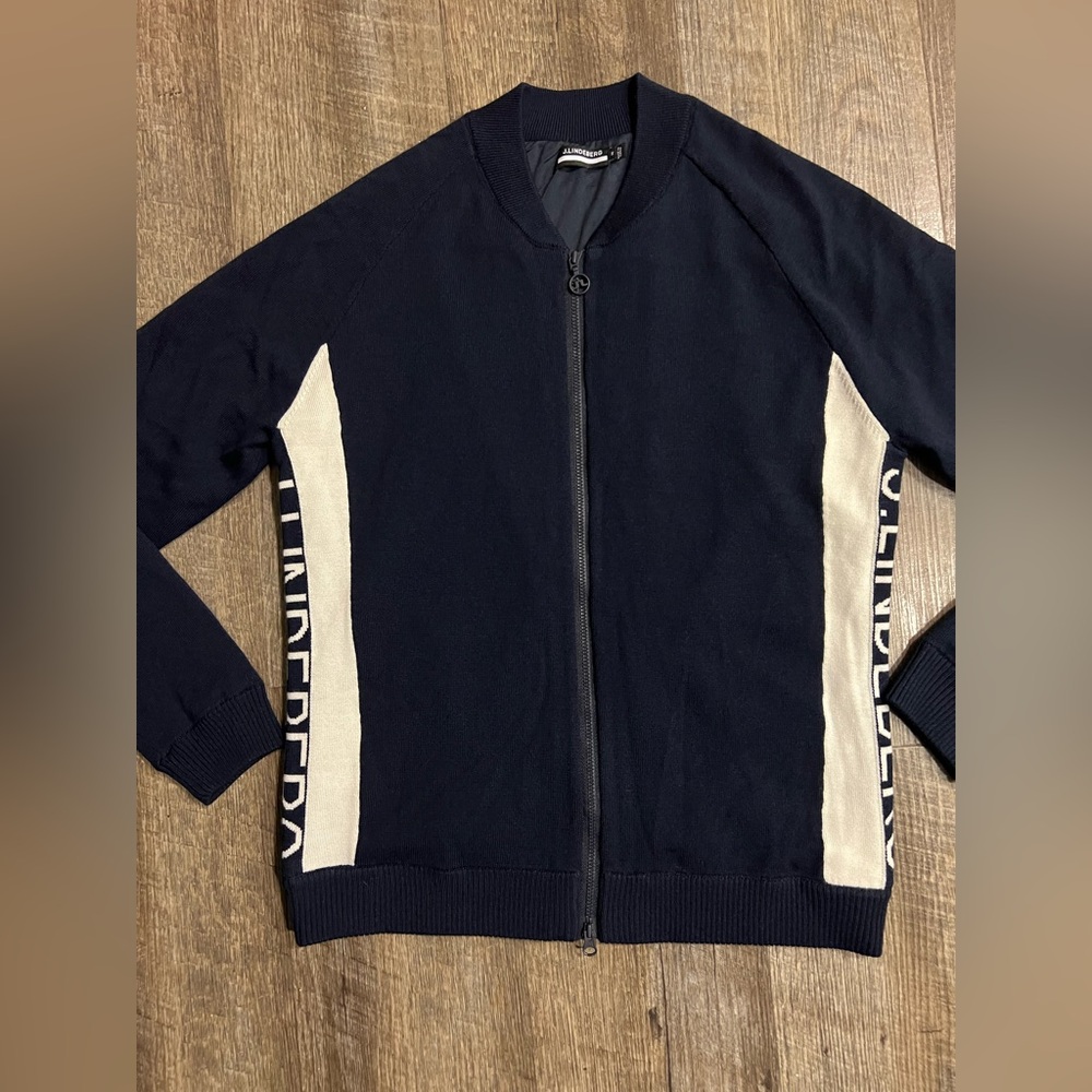 J.Lindeberg Women’s Navy Dina Hybrid Knitted Windbreaker Zip Up Medium